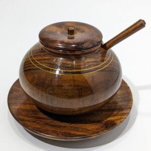 Handmade Wooden Pot (handi) For Dry Sorage & Decor Height 4 Inches Width 4.25 Inches