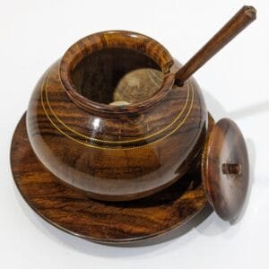 Handmade Wooden Pot (handi) For Dry Sorage & Decor Height 4 Inches Width 4.25 Inches