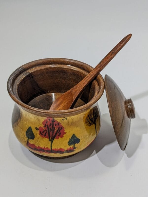 Wooden sugar pot hand painted