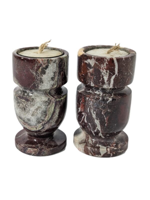 Marble Candle Stands Maroon & White