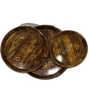 wooden round plates set