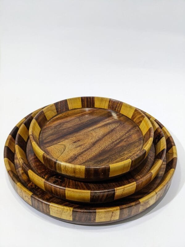 wooden round plates tukri set of 3