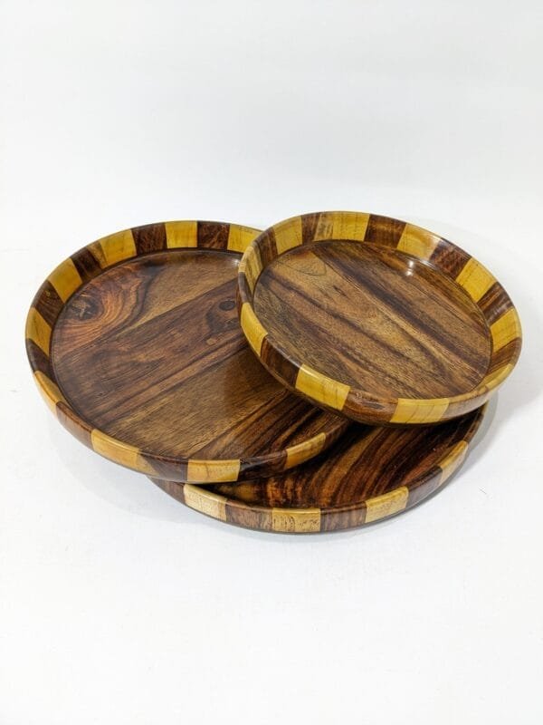 wooden round plates tukri set of 3